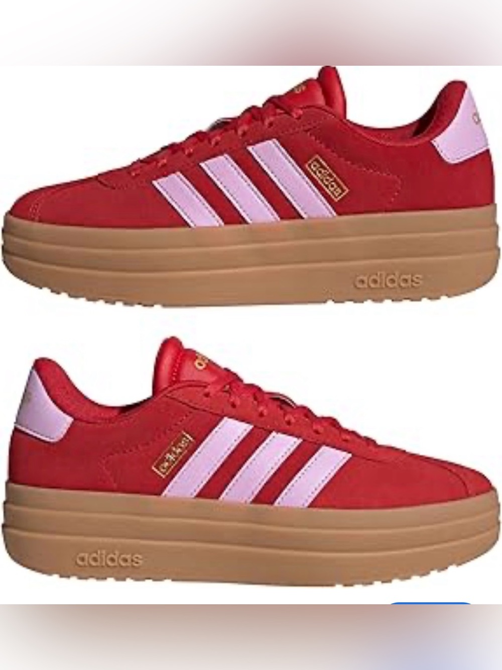 adidas Red Platform Sneakers with Pink Stripes and Gum Sole new size 7.   #18